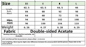 Detailed size chart for the backless mini dress with feather trim including measurements