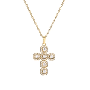 Collier croix dorée orné de zircons colorés micro-pavés sur chaîne fine