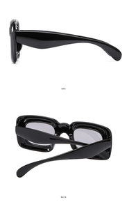 Side and back view of children's square bubble sunglasses in thick black frame