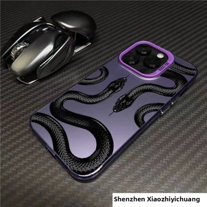 Macro detail of purple matte iPhone case with snake pattern and raised lens protection