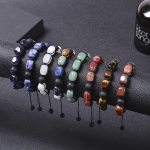 Handwoven natural stone bracelets with tree of life charms and adjustable cord