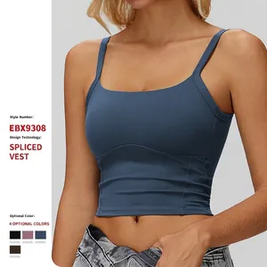 Canotta da Yoga Spazzolata da Donna con Doppia Tracolla Schiena Scoperta Scollo Quadrato Reggiseno Sportivo Crop Top Aderente