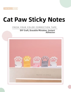 Close-up of cute cat paw correction tapes in assorted macaron colors for students