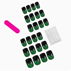 Black and green gradient square press-on nails set with file and adhesive stickers