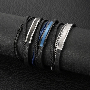 Men's multilayer leather bracelets with stainless steel magnetic clasps in three colors