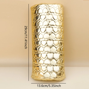 Dimensions guide for golden heart-quilted PU leather manicure arm rest 29cm x 13.6cm