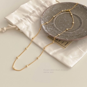 Collier Station à Perles Dorées Minimaliste pour Femmes en Acier Titane Électroplaqué Ras du Cou Géométrique Bijoux Cadeau