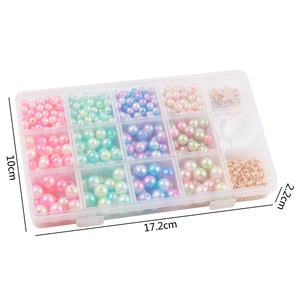15-grid DIY kit with gradient pearls, acrylic beads, and accessories in a 17.2cm storage box