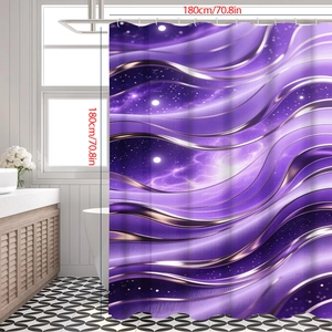 Detailansicht des lila Galaxie-Duschvorhangs in der Größe 180x180cm für Badezimmer