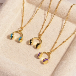 Headphone Pendant Necklace Stainless Steel Drip Oil Colorful Trendy Creative Jewelry For Women Men Cool Accessory