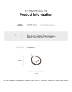 Detail specifications of silver alloy jewelry set with grey rhinestones and dimensions