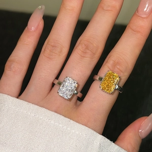 French 925 Sterling Silver Radiant Cut Zirconia Ring For Women Elegant Geometric Rectangle Ice Flower Cut Elegant Jewelry