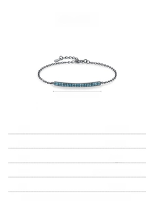 Macro detail of S925 sterling silver black bracelet with turquoise stones and dimensions