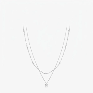 925 Sterling Silver Double Layer Necklace D Color Moissanite Square Pendant Clavicle Chain Elegant Jewelry For Women
