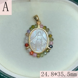 Pendentif Vierge Marie en argent S925 avec pierres colorées et incrustation en nacre