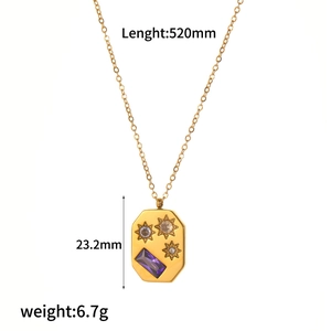 18k gold-plated stainless steel necklace with purple zircon sun pendant for women