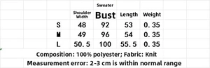 Size chart for textured knit vest showing S, M, L measurements in polyester material
