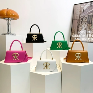 Women PU Leather Handbag Crossbody Square Bag With Metal Letter Decoration Top Handle Adjustable Strap Elegant Trendy