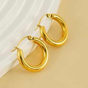 French vintage style 18K gold-plated stainless steel round hoop earrings for women
