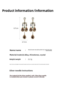 Detailed size specifications of crystal tassel earrings with star and water drop pendants