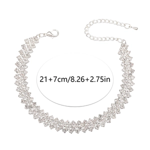 Detail view of silver multi-row rhinestone anklet showing the 21cm plus 7cm length scale