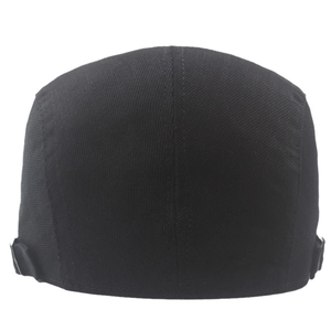 Detailed back view showing adjustable buckles and stitching on black flat cap