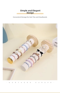 Velvet scrunchie display stands with solid wood bases for hair accessories storage