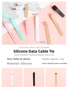 Detail showing silicone cable ties with dimensions of 78x10mm in multiple colors