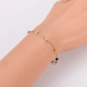 Gold Bohemian beaded chain bracelet with irregular light blue and amber stones