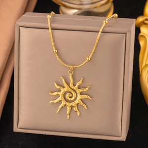 Stainless Steel Sun Swirl Necklace Earrings Ring For Women Gold Silver Plated Spiral Pendant Fashion Commute Jewelry