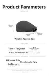 Detail view of a striped grey ivy cap with 56-61cm adjustable head circumference specs