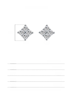 Detailed specs of S925 silver rhombic earrings with moissanite pave setting and 7.5mm size