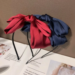 Lot de serre-têtes en satin élégant avec grand nœud vintage en tons rouge foncé et bleu marine