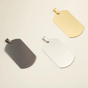 Blank stainless steel military dog tag pendants in gold, silver and black finishes