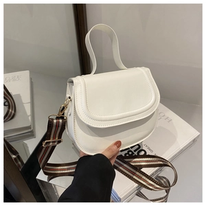 Women Fashion PU Leather Saddle Bag Semi-Circle Crossbody Bag With Wide Striped Strap Minimalist Shoulder Bag Handbag