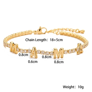 Detail showing 18K gold-plated MAMA bracelet dimensions and sparkling zircon stones