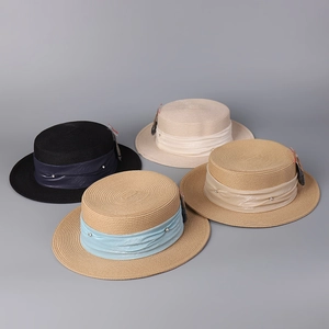Chapeau Boater Pour Femmes En Paille De Papier Tissé Chapeau De Soleil À Bord Large Avec Détail De Ruban Respirant Plage Été