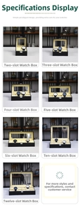 Detailed comparison of black PU leather watch boxes in various sizes from 2 to 12 slots