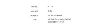 Specifications for model A110 titanium steel chain ring showing weight and dimensions