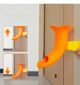 Detail view of bright orange petal pet feeder showing adjustable yellow height bracket