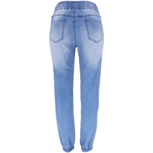 Jogging en denim bleu ajusté pour femme avec taille élastique et poche arrière
