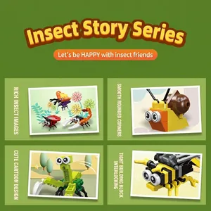 DIY colorful insect building blocks set for kids including beetle bee and snail models