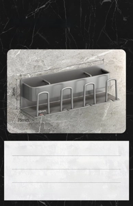 Detailed dimensions of the gun grey space aluminum toothbrush rack with measurements