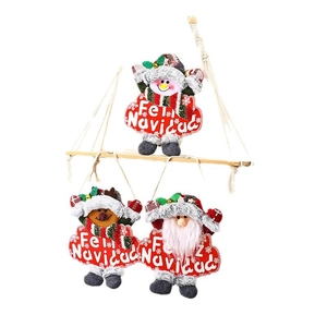 Set of three Christmas plush hanging ornaments featuring Santa, snowman, and reindeer