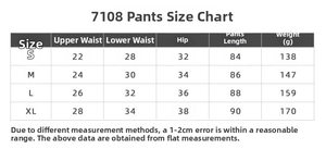 Size chart for brushed yoga leggings 7108 showing waist hip and length measurements