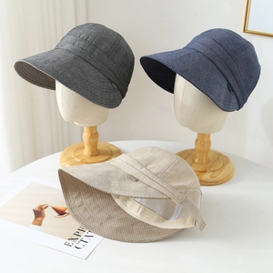 Women Wide Brim Sun Hat Cotton Linen UV Protection Foldable Adjustable Summer Beach Bucket Hat Solid Color Elegant Minimalist