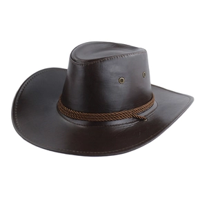 Chapeau Cowboy Western Cuir PU Et Lin Protection Solaire Large Bord Rétro Voyage Plein Air Hommes Femmes