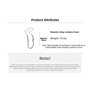 Detailed size specifications of long layered pearl necklace showing 96cm total length