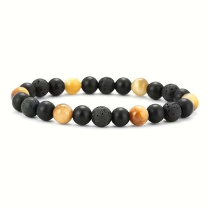 Perlenarmband aus Tigerauge und schwarzem Lavastein mit matten Steinen und Naturtexturen