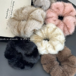 Fluffy Faux Fur Plush Hair Scrunchies Elastic Large Hair Ties For Women Girls Autumn Winter Korean Style Soft Hairbands